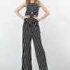 Women * | Outlet 42Pops Black & Ivory Stripe Stripe Sleeveless Tie-Waist Pocket Jumpsuit Women