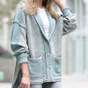 Women * | Cheap 42Pops Blue Gray Mineral Wash Distressed Pocket Button-Up Jacket Women