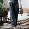 Women * | Wholesale 42Pops Black Faux Leather Pleated Pocket Straight-Leg Pants Women