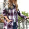 Women * | New 42Pops Eggplant & Olive Color Block Plaid Pocket Oversize Shacket Women