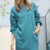 Women * | Best Sale 42Pops Dusty Teal Crewneck Long-Sleeve Pocket Oversize Sweatshirt Tunic Women