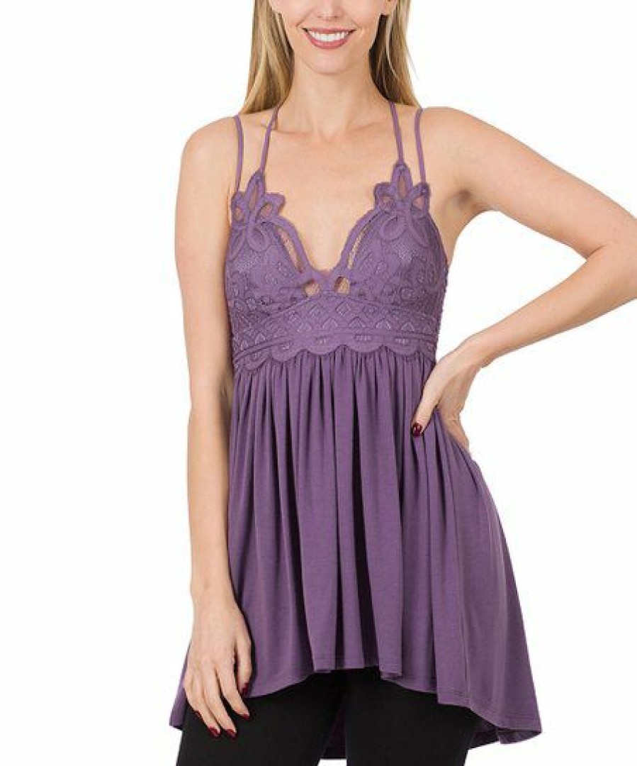 Women * | Best Deal 42Pops Lilac-Gray Lace Adjustable Camisole Women