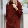 Women * | Brand New 42Pops Fired Brick Side-Drawstring Pocket Longline Hoodie Women