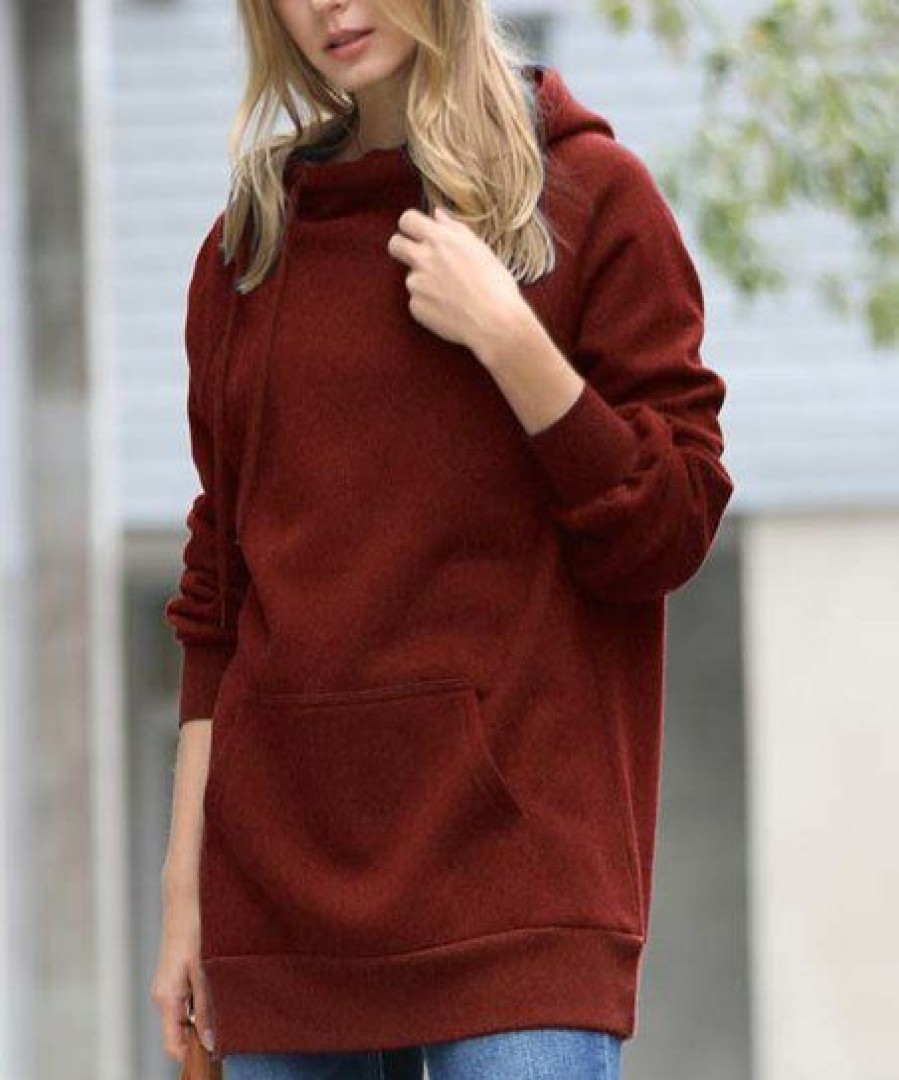 Women * | Brand New 42Pops Fired Brick Side-Drawstring Pocket Longline Hoodie Women