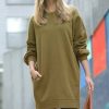 Women * | Top 10 42Pops Dusty Olive Crewneck Long-Sleeve Pocket Oversize Sweatshirt Tunic Women