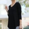 Other * | Hot Sale 42Pops Black V-Neck Long-Sleeve Curved-Hem Top Women