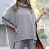 Women * | Flash Sale 42Pops Heather Gray Oversize Cowl Neck Hi-Low Poncho Sweater Women