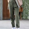 Women * | Wholesale 42Pops Dark Olive Mineral Wash Pleated Pocket Corduroy Straight-Leg Pants Women