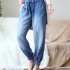 Women * | Wholesale 42Pops Medium Blue Chambray Tie-Waist Pocket Paper-Bag Joggers Women