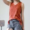 Other * | Deals 42Pops Neon Brick Mineral-Wash V-Neck Side-Slit Tank Women