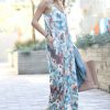 Women * | Hot Sale 42Pops Blue Tie-Dye Ajudstable-Strap Camisole Maxi Dress Women