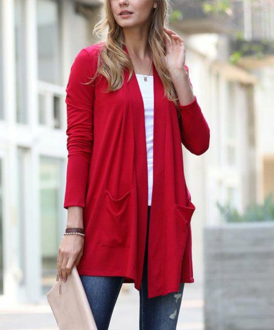 Women * | Best Reviews Of 42Pops Burgundy Slouchy Pocket Open Cardigan Women