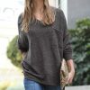 Women * | Outlet 42Pops Black Melange V-Neck Hi-Low Pocket Sweater Women