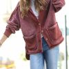 Women * | Cheap 42Pops Dark Rust Mineral Wash Distressed Pocket Button-Up Jacket Women