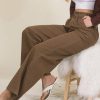 Women * | Hot Sale 42Pops Mocha Stone-Wash Pocket Wide-Leg Paper Bag Pants Women