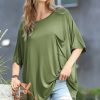 Women * | Coupon 42Pops Ash Olive Scoop Neck Pocket Oversize Boyfriend Tee Women