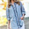 Other * | Cheapest 42Pops Light Denim Blue Wash Ruffle Button-Up Women