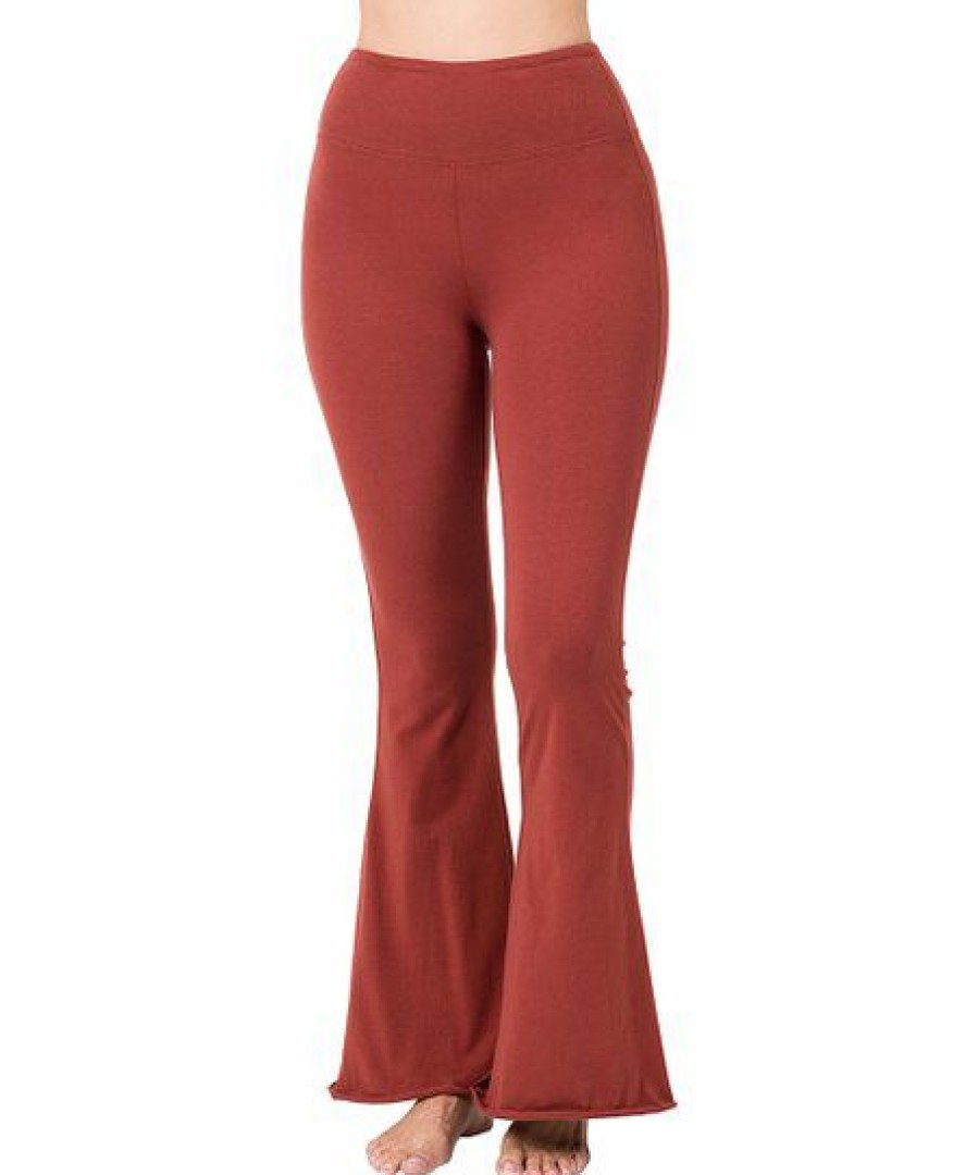 Women * | Top 10 42Pops Fired Brick Raw Edge Flare Yoga Pants Women