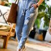 Women * | Promo 42Pops Denim Blue Distressed Drawstring-Waist Crop Pocket Jeans Women