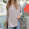 Other * | Coupon 42Pops Ash Mocha V-Neck Dolman Side-Slit Hi-Low Top Women