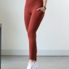 Women * | Hot Sale 42Pops Fired Brick Seamed Wide-Waistband Pocket Leggings Women