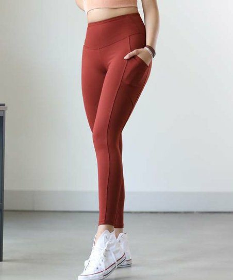 Women * | Hot Sale 42Pops Fired Brick Seamed Wide-Waistband Pocket Leggings Women