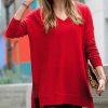 Women * | Coupon 42Pops Ruby Waffle Slit-Hem V-Neck Long-Sleeve Sweater Women