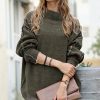 Women * | Deals 42Pops Dark Olive Raw-Seam Oversize Mock Neck Drop-Shoulder Sweater Women