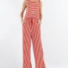 Women * | Flash Sale 42Pops Rust & Ivory Stripe Sleeveless Pocket Jumpsuit Women