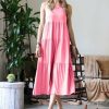 Women * | Wholesale 42Pops Bright Pink Sleeveless Tiered Midi Dress Women