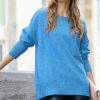 Women * | Wholesale 42Pops Heather Deep Sky Melange Hi-Low Pocket Sweater Women