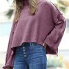 Women * | Best Sale 42Pops Eggplant Side-Slit Mock Neck Drop-Shoulder Hi-Low Sweater Women