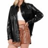 Women * | Cheapest 42Pops Black Faux Leather Pocket Shacket Women