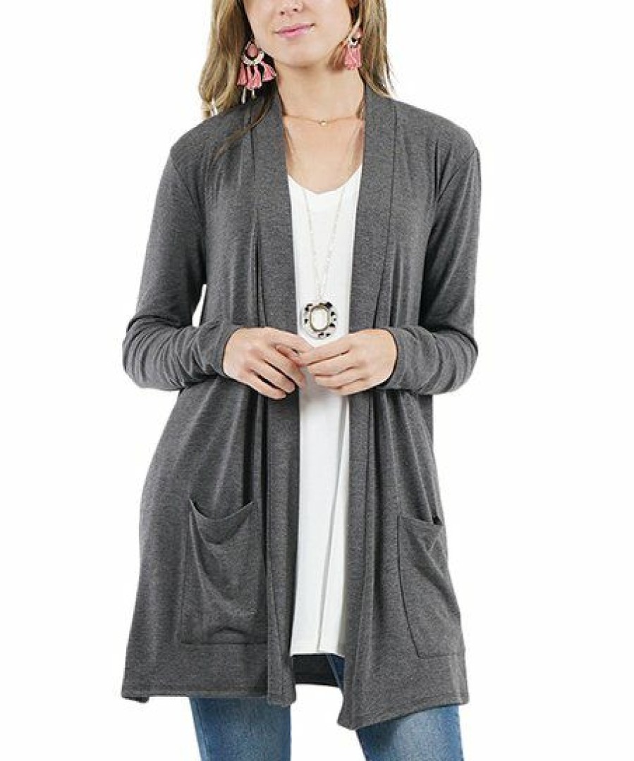 Women * | Cheap 42Pops Charcoal Slouchy Pocket Open Cardigan Women