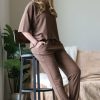 Women * | Discount 42Pops Mocha Drop-Shoulder Short-Sleeve Top & Pocket Sweatpants Women