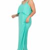 Women * | Cheapest 42Pops Mint Ribbed V-Neck Sleeveless Popover Side-Slit Maxi Dress Plus