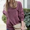 Women * | Cheap 42Pops Eggplant Oversize V-Neck Hi-Low Pocket Sweater Women