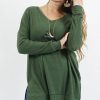 Women * | Best Pirce 42Pops Army Green Thermal Waffle-Knit V-Neck Tunic Women