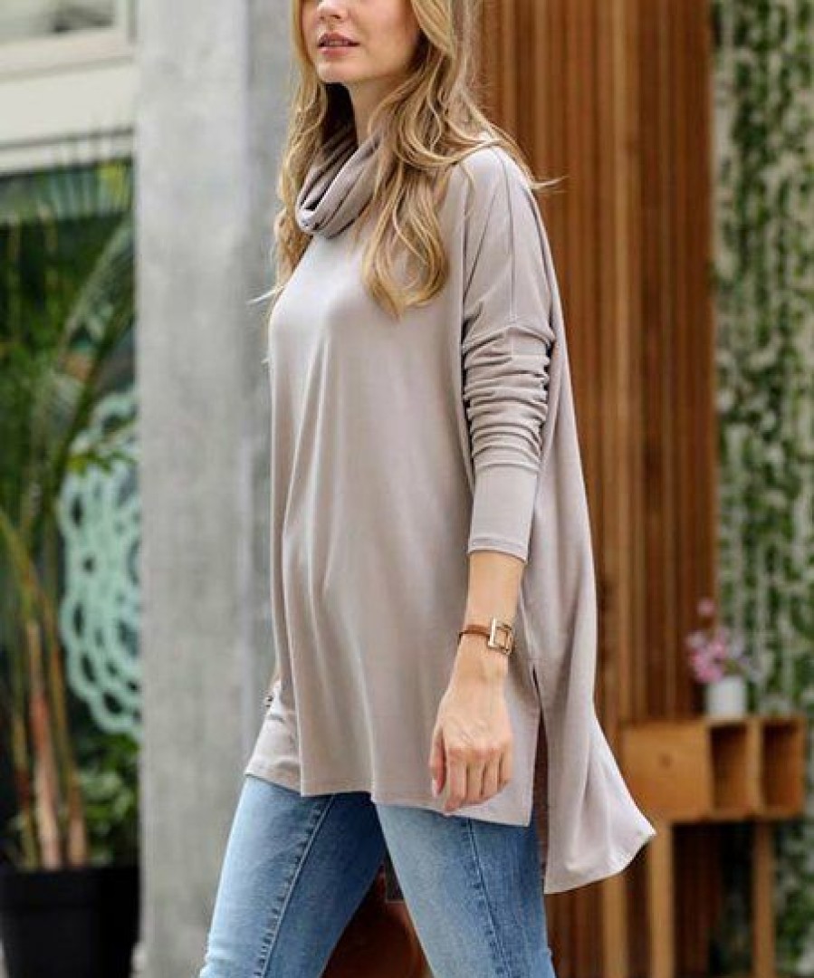 Other * | Promo 42Pops Ash Mocha Cowl Neck Long-Sleeve Hi-Low Top Women