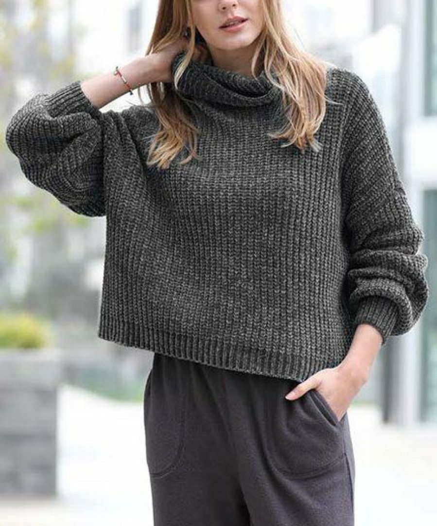 Women * | Best Reviews Of 42Pops Ash Gray Turtleneck Puff-Sleeve Sweater Women