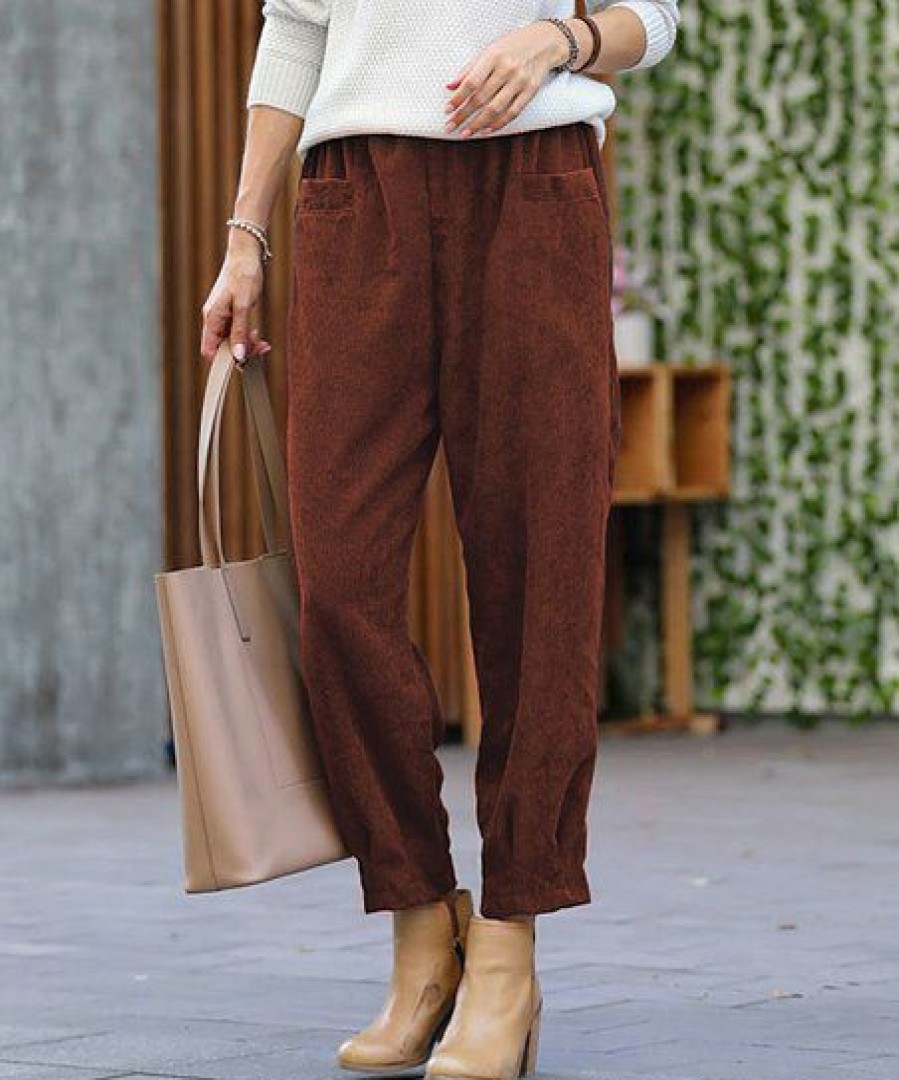 Women * | Wholesale 42Pops Dark Rust Corduroy Pocket Pants Women