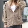 Women * | Discount 42Pops Mocha Mineral Wash Distressed Pocket Button-Up Jacket Women