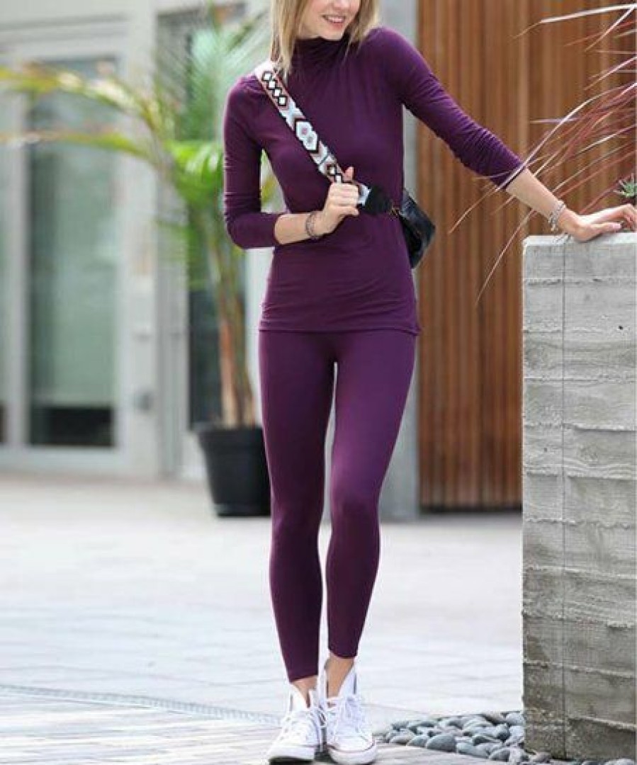 Women * | Outlet 42Pops Eggplant Mock Neck Long-Sleeve Top & Leggings Women