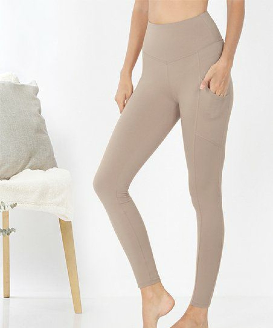 Women * | Budget 42Pops Ash Mocha Wide-Waistband Pocket Leggings Women