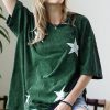 Other * | Best Pirce 42Pops New Army Green Star Print Mineral Wash V-Neck Oversize Boyfriend Tee Women