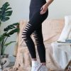 Women * | Buy 42Pops Black Knee-Cutout High Waist Leggings Women