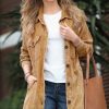 Women * | Deals 42Pops Dark Camel Acid Wash Oversize Pocket Shacket Women