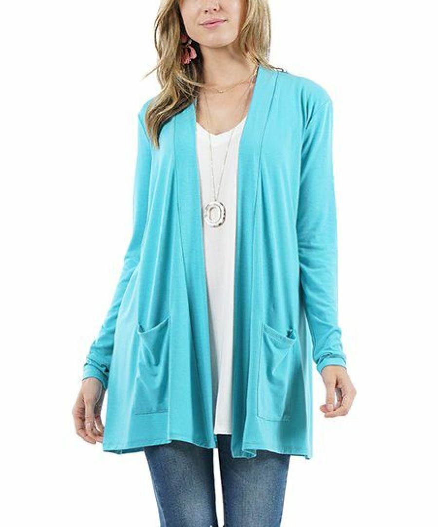 Women * | Wholesale 42Pops Ice Blue Slouchy Pocket Open Cardigan Women