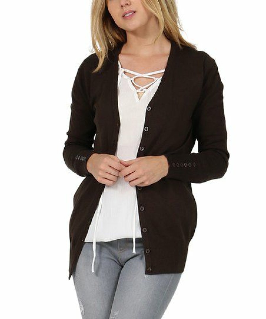 Women * | Best Pirce 42Pops Dark Olive Button-Detail Cardigan Women