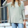 Women * | New 42Pops Dusty Green Ribbed Crewneck Long-Sleve Sweater Women